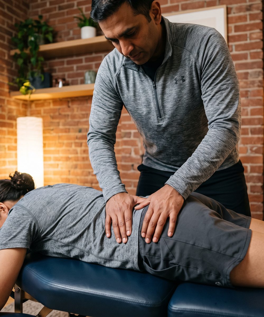 A Doctor of Physical Therapy evaluating hip pain at Reach Physical Therapy and Performance in Tooele, UT