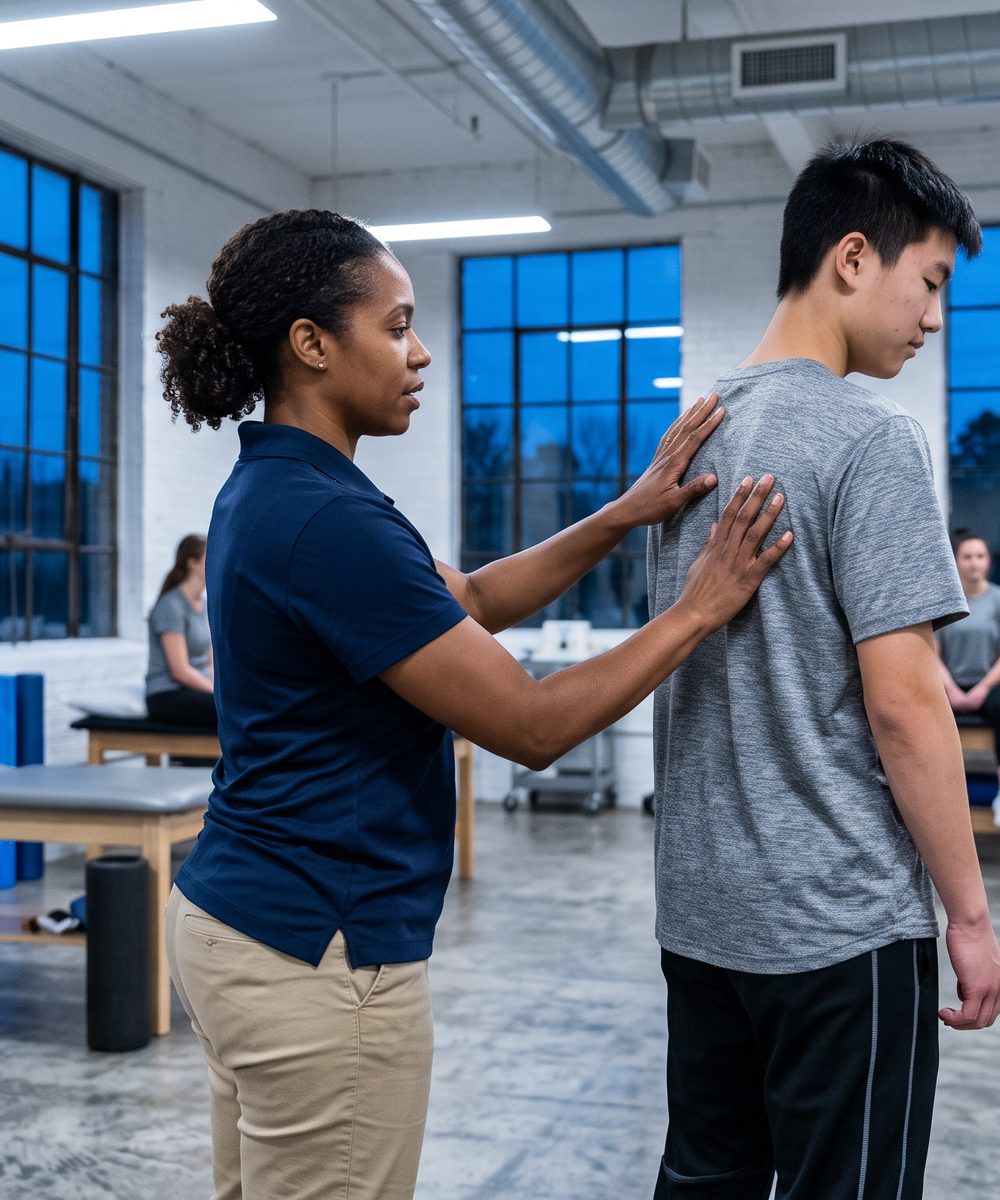 A Doctor of Physical Therapy evaluating low back pain at Reach Physical Therapy and Performance in Tooele, UT